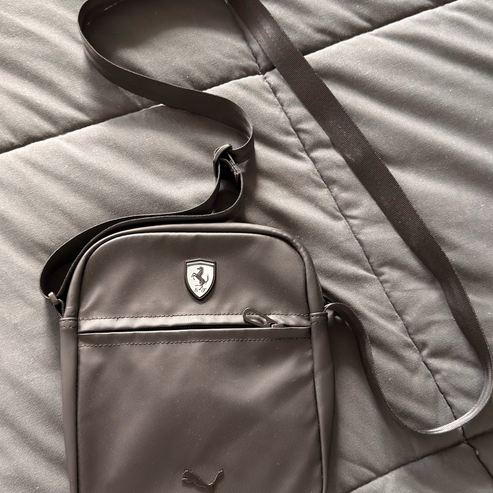 Ferrari Black Men's Crossbody Messenger Bag with Shield Emblem